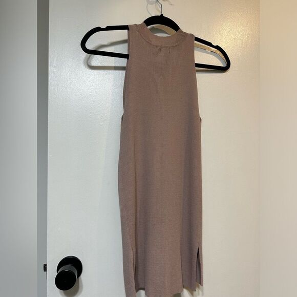 River Island Sleeveless Ribbed Mock Neck Top size 6 Women's Beige Tan Tank - Picture 4 of 5